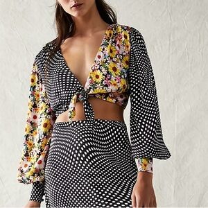 NWT For Love And Lemons Anya Mixed Print  Crop Top. Size X-Small